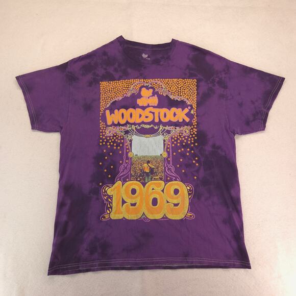 Woodstock 1969 Short Sleeve Crew Neck Graphic Shirt Womens Size XL Tie Dye - Picture 2 of 9